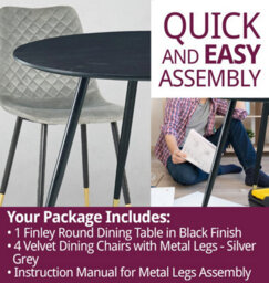 Hallowood Furniture Finley Round Dining Table (Tab101) In Black Finish With 4 Chairs (Cha201-Sgy) - thumbnail 7