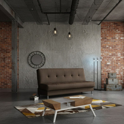 Enduro Iii Sofa Bed 193 Cm Has Click Clack Mechanism Storage Comfortable Fold Out Couch Has Wooden Frame Brown - image 1