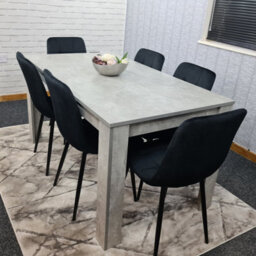 Kosy Koala Dining Table Set Of 6, Grey Kitchen Dining Table And 6 Black Tufted Velvet Chairs - thumbnail 3