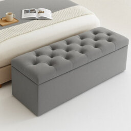 180Cm Chesterfield Ottoman Storage Box, Grey Plush Velvet Upholstered Blanket Box, End Of Bed Bench, Deep Storage Chest