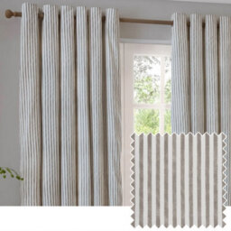 Yard Hebden Striped Cotton Eyelet Curtains, Mole, (W) 168 X (D) 183Cm