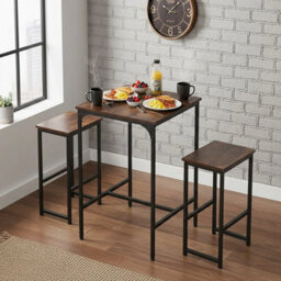 3Pcs Set Dining Table And 2 Chairs Kitchen Bar Table And 2 Stools Metal Frame - thumbnail 4