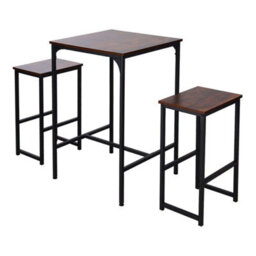 3Pcs Set Dining Table And 2 Chairs Kitchen Bar Table And 2 Stools Metal Frame - thumbnail 5