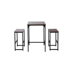 3Pcs Set Dining Table And 2 Chairs Kitchen Bar Table And 2 Stools Metal Frame - thumbnail 6