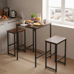 3Pcs Set Dining Table And 2 Chairs Kitchen Bar Table And 2 Stools Metal Frame - thumbnail 1