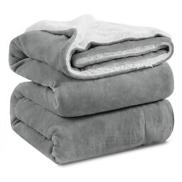 Ameha Silver Sherpa Fleece Blanket Soft Thick Fluffy & Reversible Throw For Couch Bed Sofa Single 130X150 Cm