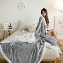 Ameha Silver Sherpa Fleece Blanket Soft Thick Fluffy & Reversible Throw For Couch Bed Sofa Single 130X150 Cm - thumbnail 6