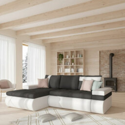 Oslo Mini Living Room Corner Sofa Bed With Storage Hr Foam Wave Springs Wooden Frame 245X182X90Cm Black And White Left - thumbnail 3