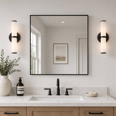 Showerdrape Paddington Brushed Black Framed Square Mirror 45X45Cm - image 1
