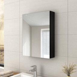 Emke Bathroom Vanity Mirror Cabinet With Storage, Single Door Wall Mounted Cabinet, 50W X 65H X 14.5D Cm Black - thumbnail 1