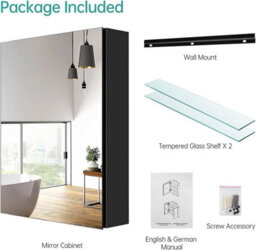 Emke Bathroom Vanity Mirror Cabinet With Storage, Single Door Wall Mounted Cabinet, 50W X 65H X 14.5D Cm Black - thumbnail 4
