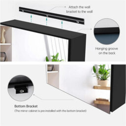 Emke Bathroom Vanity Mirror Cabinet With Storage, Single Door Wall Mounted Cabinet, 50W X 65H X 14.5D Cm Black - thumbnail 3