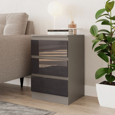 Urbn-Living Urbnliving 62Cm Height Glossy 3 Drawers Bedside Cabinet Chest Of Drawers With Smooth Metal Runner Grey & Grey - image 1