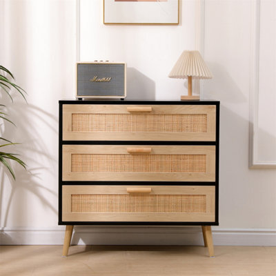Ratten Buffet Sideboard,storage 3 Drawers Chest,wooden Cabinet,freestanding Organiser Unit For Bedroom,living Room,hallway - image 1