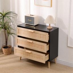 Ratten Buffet Sideboard,storage 3 Drawers Chest,wooden Cabinet,freestanding Organiser Unit For Bedroom,living Room,hallway - thumbnail 4