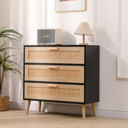 Ratten Buffet Sideboard,storage 3 Drawers Chest,wooden Cabinet,freestanding Organiser Unit For Bedroom,living Room,hallway - thumbnail 2