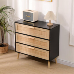 Ratten Buffet Sideboard,storage 3 Drawers Chest,wooden Cabinet,freestanding Organiser Unit For Bedroom,living Room,hallway - thumbnail 3