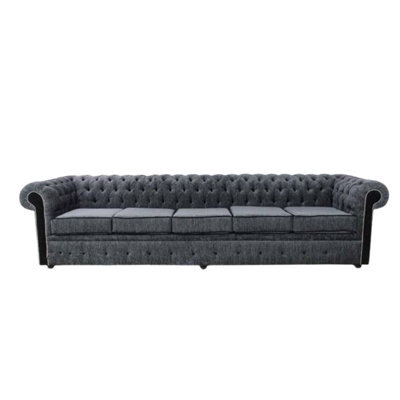 Chesterfield 5 Seater Sofa Settee Carlton Charcoal And Black Fabric In Classic Style - image 1