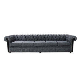 Chesterfield 5 Seater Sofa Settee Carlton Charcoal And Black Fabric In Classic Style - thumbnail 1