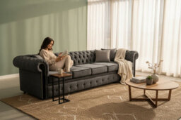 Chesterfield 5 Seater Sofa Settee Carlton Charcoal And Black Fabric In Classic Style - thumbnail 2