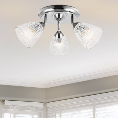 Cosylyte Athella Bathroom 3 Light Modern Ribbed Glass Spotlight - Chrome Base - image 1