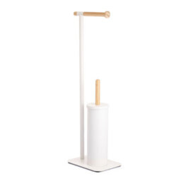 Showerdrape Sonata White & Bamboo Toilet Roll Holder & Toilet Brush Combination - thumbnail 2
