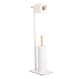 Showerdrape Sonata White & Bamboo Toilet Roll Holder & Toilet Brush Combination - thumbnail 3