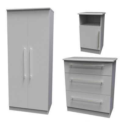 Bergamo Ready Assembled Matt Grey 3 Piece Bedroom Furniture Set - image 1