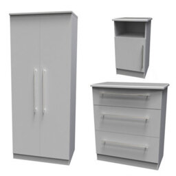 Bergamo Ready Assembled Matt Grey 3 Piece Bedroom Furniture Set - thumbnail 1