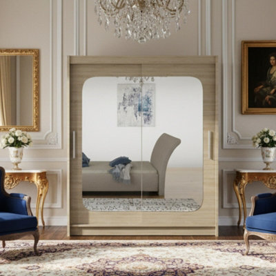 Westa Xii 150 Cm Mirrored Sliding Sonoma Wardrobe Spacious Modern Storage With Shelves And Hanging Space - image 1