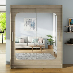 Westa Xii 150 Cm Mirrored Sliding Sonoma Wardrobe Spacious Modern Storage With Shelves And Hanging Space - thumbnail 2