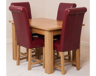 That's Furniture Hampton 120Cm - 160Cm Oak Extending Dining Table And 4 Chairs Dining Set With Washington Burgundy Leather Chairs - image 1