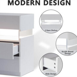 Abrihome Led Nightstands, Acrylic Board Led Bedside Tables For Bedroom End Table, With 3 Drawer Dresser, White - thumbnail 3
