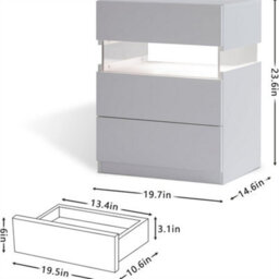 Abrihome Led Nightstands, Acrylic Board Led Bedside Tables For Bedroom End Table, With 3 Drawer Dresser, White - thumbnail 5