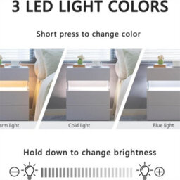 Abrihome Led Nightstands, Acrylic Board Led Bedside Tables For Bedroom End Table, With 3 Drawer Dresser, White - thumbnail 2