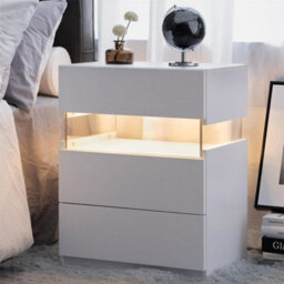 Abrihome Led Nightstands, Acrylic Board Led Bedside Tables For Bedroom End Table, With 3 Drawer Dresser, White