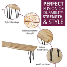 Dining Bench, Live Edge Effect Wooden Bench, 150Cm Kitchen Bench With Metal Legs - thumbnail 6