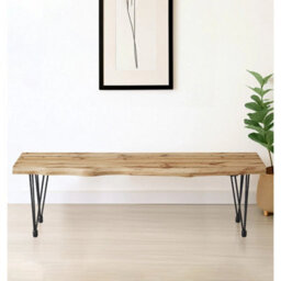 Dining Bench, Live Edge Effect Wooden Bench, 150Cm Kitchen Bench With Metal Legs - thumbnail 5