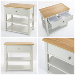 Homestylestore 840mm Antique White And Oak Bathroom Vanity Unit With Square Countertop Basin And Chrome Round Handles - thumbnail 3