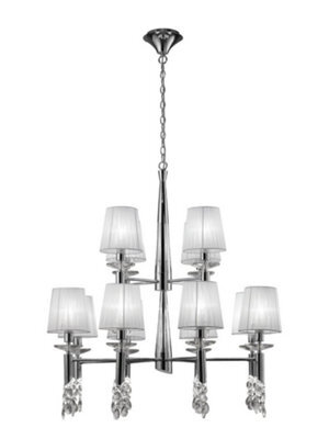 Luminosa Lighting Luminosa Tiffany Ceiling Pendant 2 Tier 12+12 Light E14+G9, Polished Chrome With White Shades & Clear Crystal - image 1
