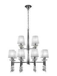 Luminosa Lighting Luminosa Tiffany Ceiling Pendant 2 Tier 12+12 Light E14+G9, Polished Chrome With White Shades & Clear Crystal