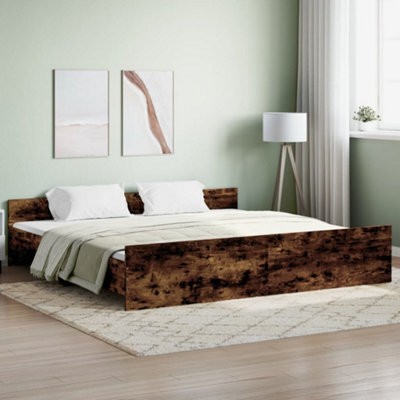 Berkfield Bed Frame With Headboard With Footboard Smoked Oak 180X200 Cm - image 1