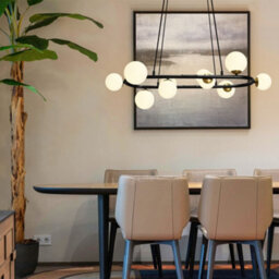 Long Life Lamps Company Modern Ceiling Black Circular Bar Pendant Light Globe Frosted Glass Lamp Shades K402 With G9 Led - thumbnail 9