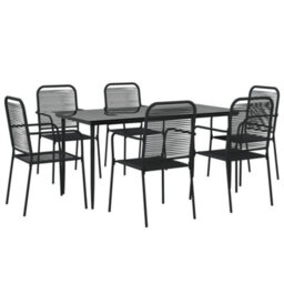 Walplus 7 Piece Garden Dining Set Black Cotton Rope And Steel - thumbnail 3