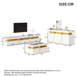 White Gold Luxury Living Room Storage Set With Tv Stand & Sideboard - thumbnail 4