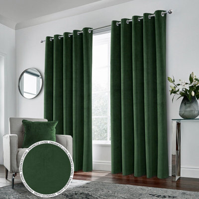 Luxury Enhanced Living Green Velvet, Supersoft, 100% Blackout, Thermal Pair Of Curtains With Eyelet Top - 90X108 Inch (229X274Cm) - image 1