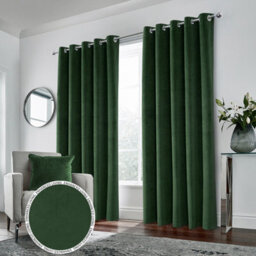 Luxury Enhanced Living Green Velvet, Supersoft, 100% Blackout, Thermal Pair Of Curtains With Eyelet Top - 90X108 Inch (229X274Cm)