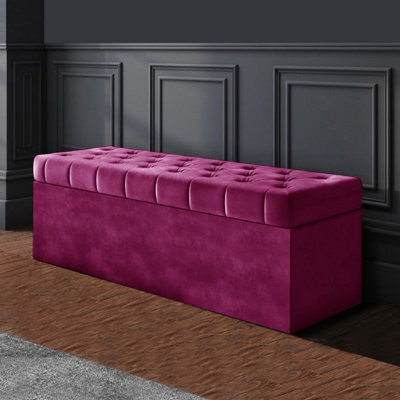 150Cm Sd Ottoman Storage Box, Red Velvet Upholstered Chesterfield Storage Ottoman Box - image 1