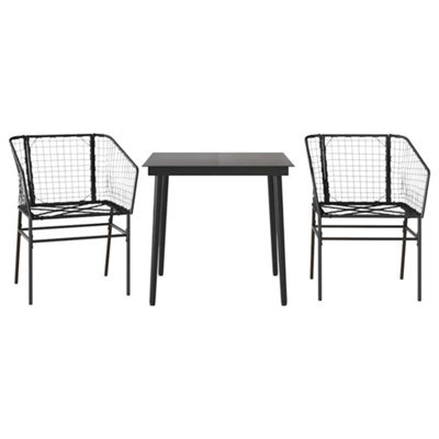Berkfield Durable 3 Piece Garden Dining Set Black Poly Rattan Glass