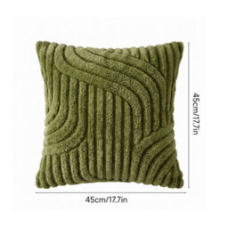 Living And Home Green Plush Square Throw Pillow Cover Polyester Textured Cushion Case With Hidden Zipper 45X45Cm - thumbnail 8